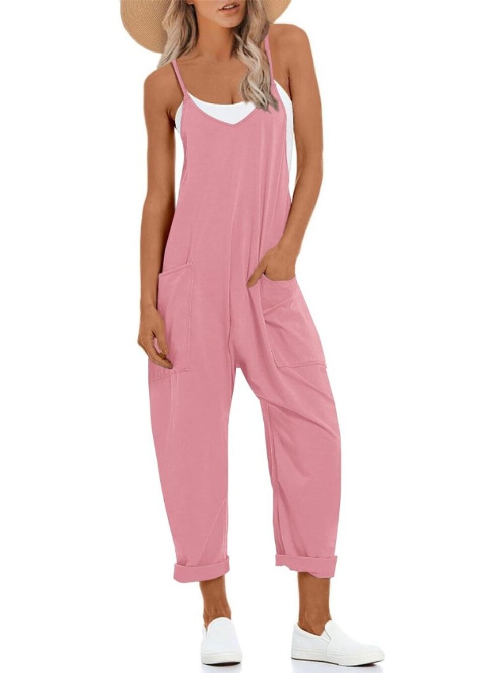 Women's Casual Jumpsuits Adjustable Strap Overalls with Pockets